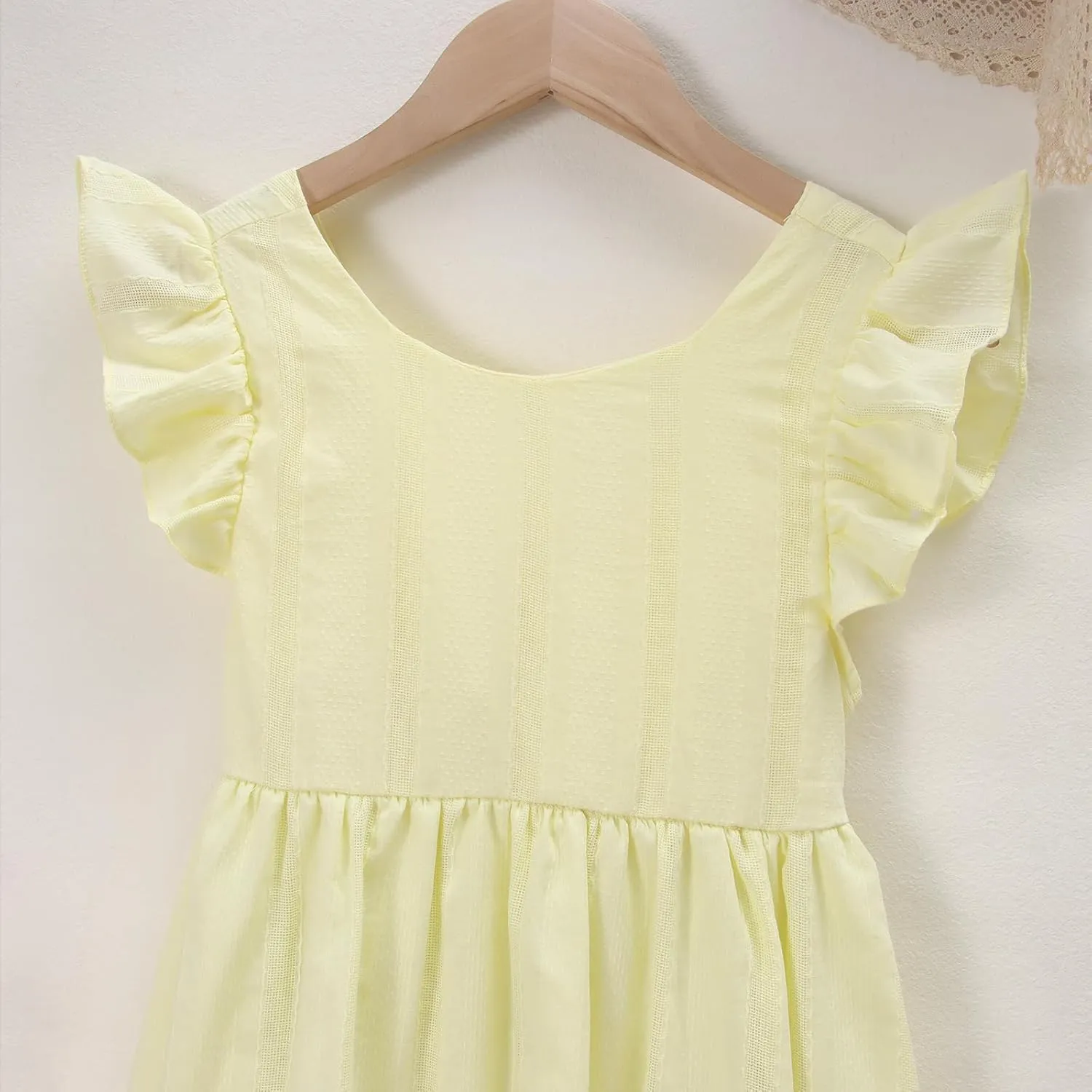IZYJOY Girls Cotton Dress Tie Back Ruffle Sleeveless Sundress Summer Casual Beach A-Line Swing Solid Midi Dresses