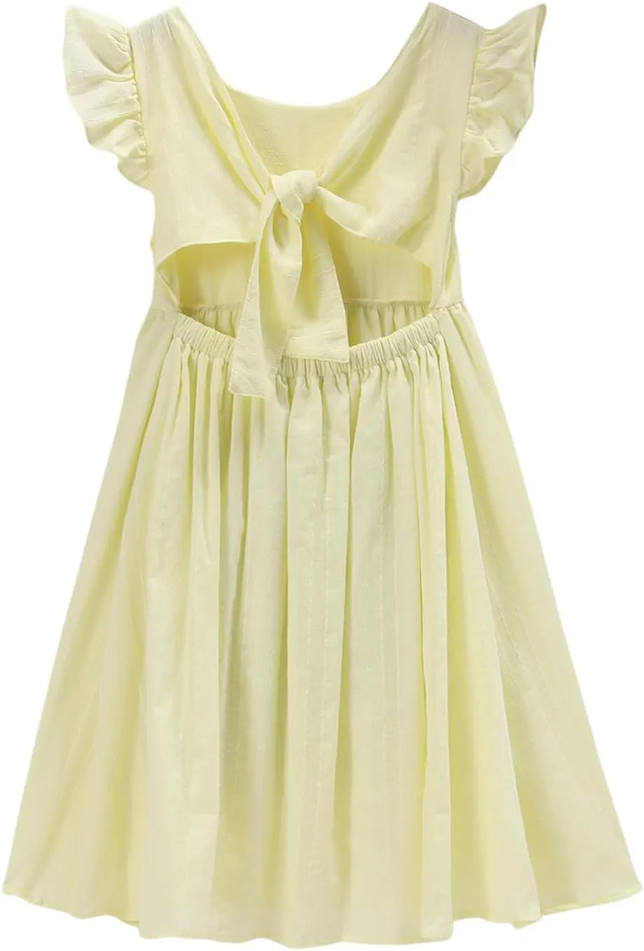 IZYJOY Girls Cotton Dress Tie Back Ruffle Sleeveless Sundress Summer Casual Beach A-Line Swing Solid Midi Dresses