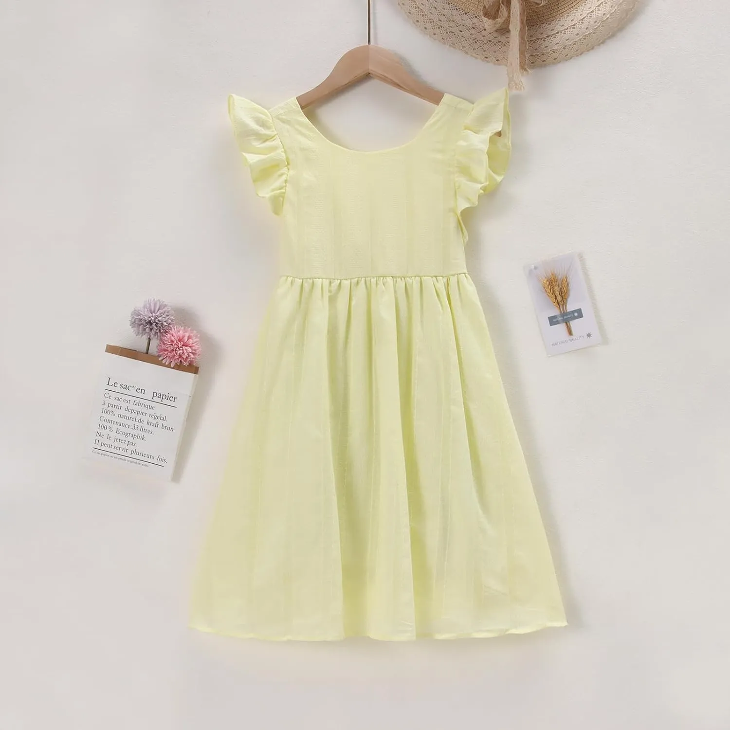 IZYJOY Girls Cotton Dress Tie Back Ruffle Sleeveless Sundress Summer Casual Beach A-Line Swing Solid Midi Dresses