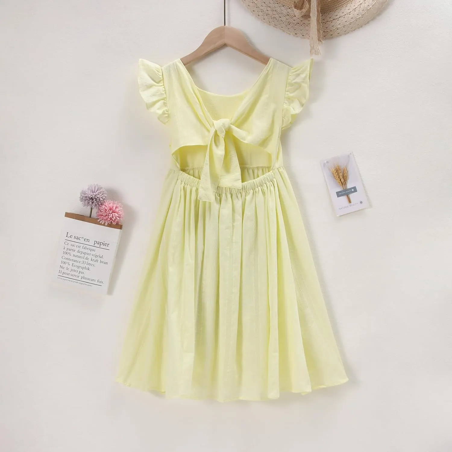IZYJOY Girls Cotton Dress Tie Back Ruffle Sleeveless Sundress Summer Casual Beach A-Line Swing Solid Midi Dresses