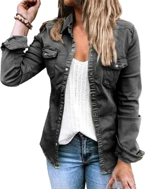 JEKE-DG Women's Military Stylish Long Sleeve Jacket Lightweight Zip Up Outdoor Jacket Coat Solid Trendy Field Safari Jackets