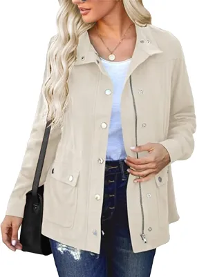 JEKE-DG Women's Military Stylish Long Sleeve Jacket Lightweight Zip Up Outdoor Jacket Coat Solid Trendy Field Safari Jackets