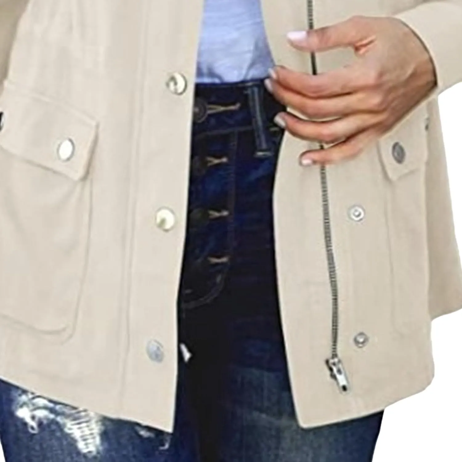 JEKE-DG Women's Military Stylish Long Sleeve Jacket Lightweight Zip Up Outdoor Jacket Coat Solid Trendy Field Safari Jackets