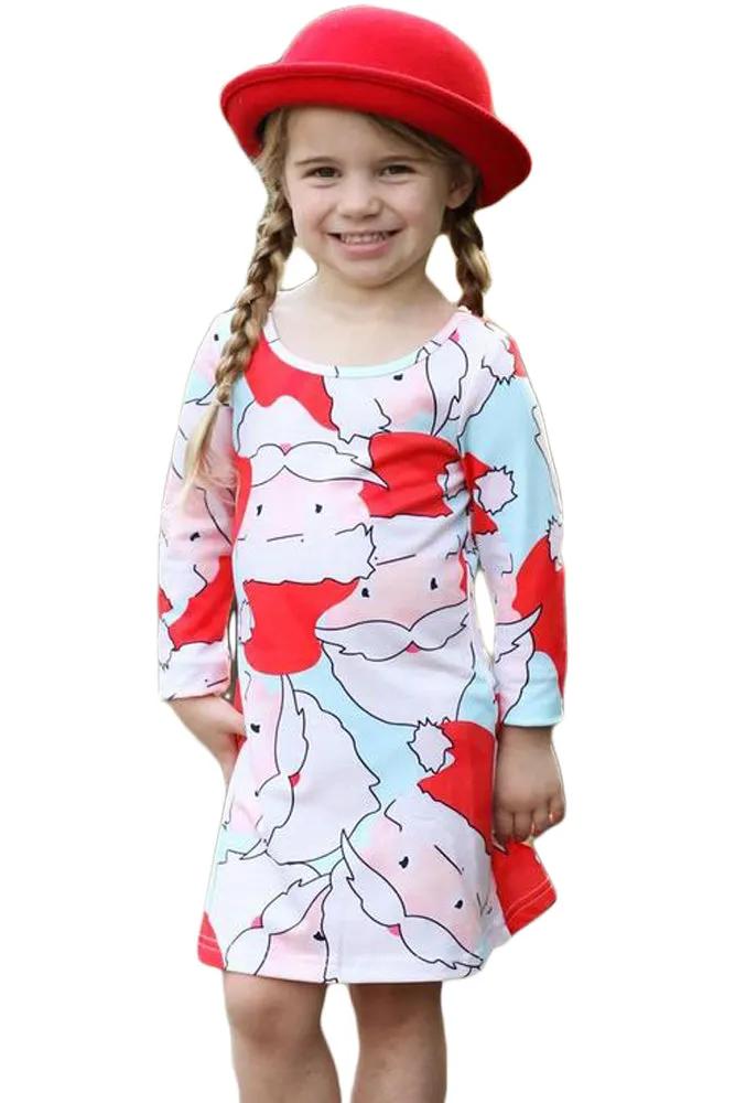 Light Blue & Santa Girls Christmas Dress