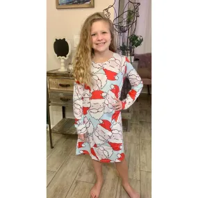 Light Blue & Santa Girls Christmas Dress