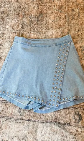 Light Denim Studded Skort