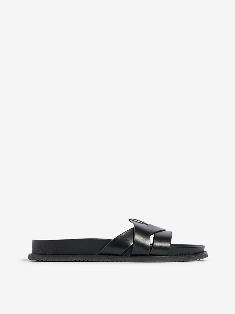 LUNA BLU Black Criss-Cross Detailed Slides
