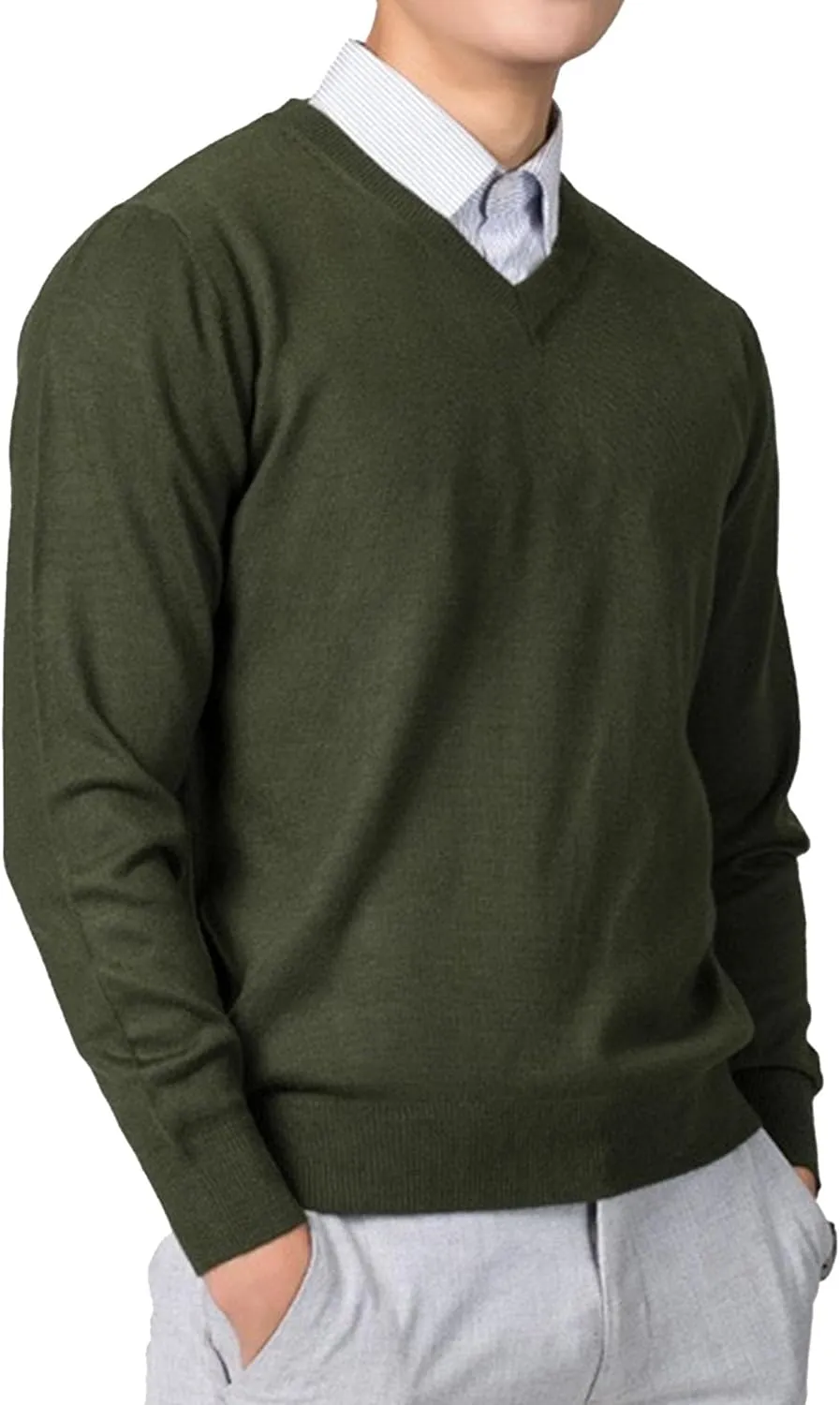 Maiyifu-GJ Men's Winter Comfortable Sweater V-Neck/Round Solid Color Jumper Warm Comfortable Pullover