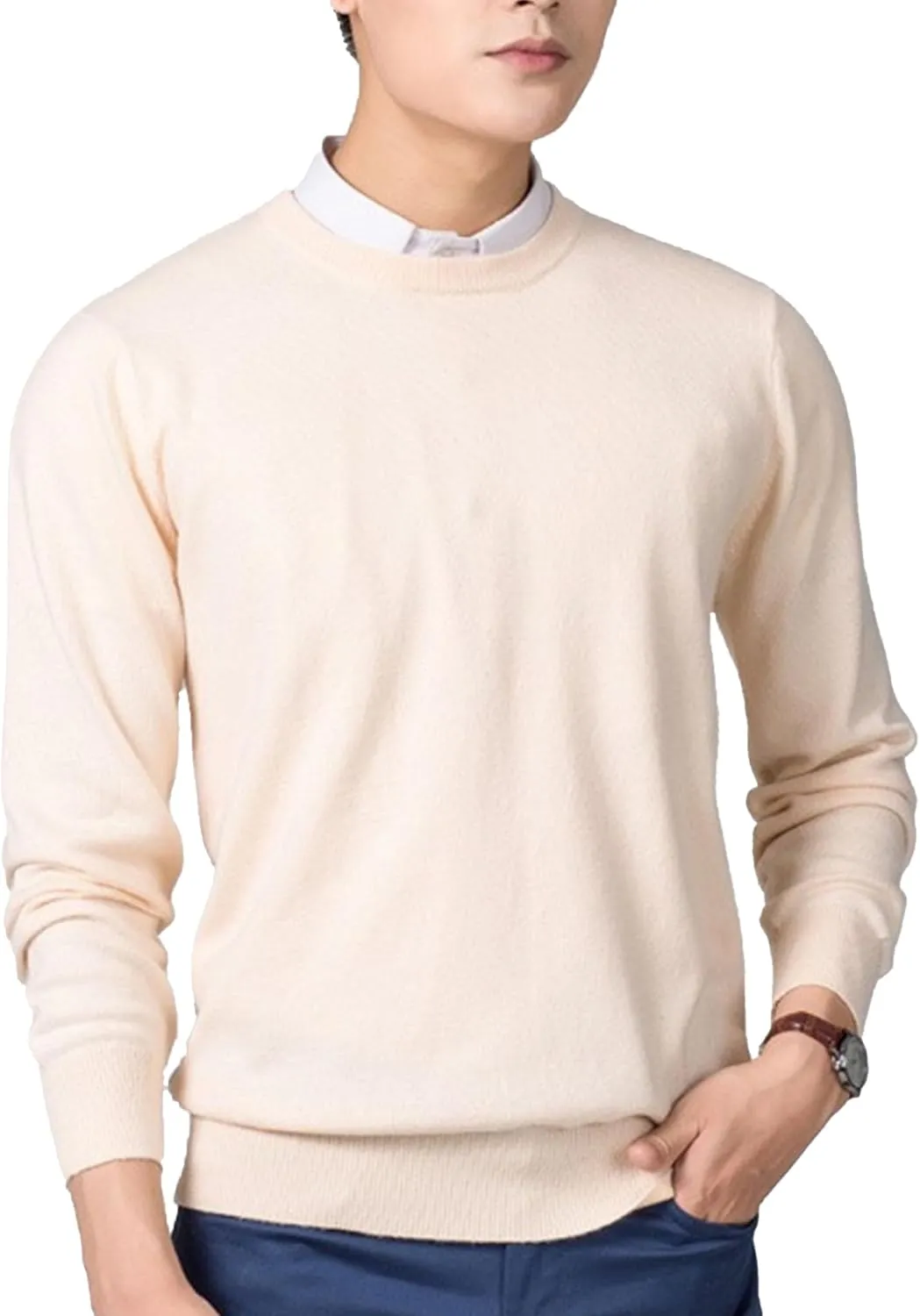 Maiyifu-GJ Men's Winter Comfortable Sweater V-Neck/Round Solid Color Jumper Warm Comfortable Pullover