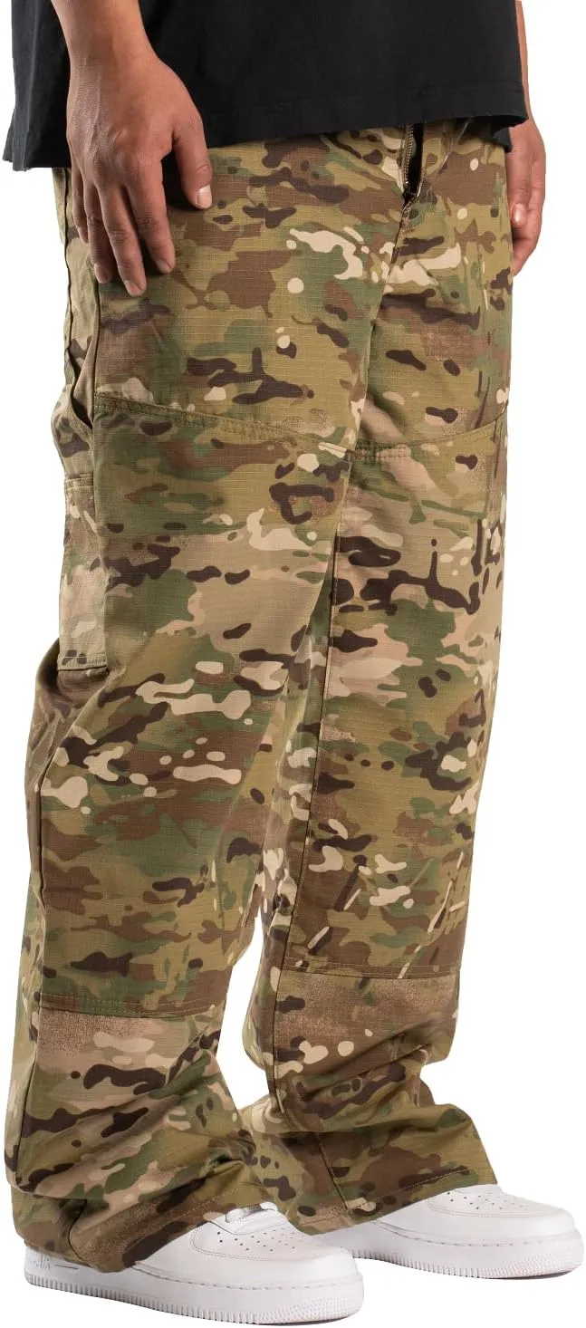 Men's Baggy Camo Cargo Pants Casual Relaxed Fit Wide Leg Straight Trousers Zipper Hip Hop Pants with Multi Pockets