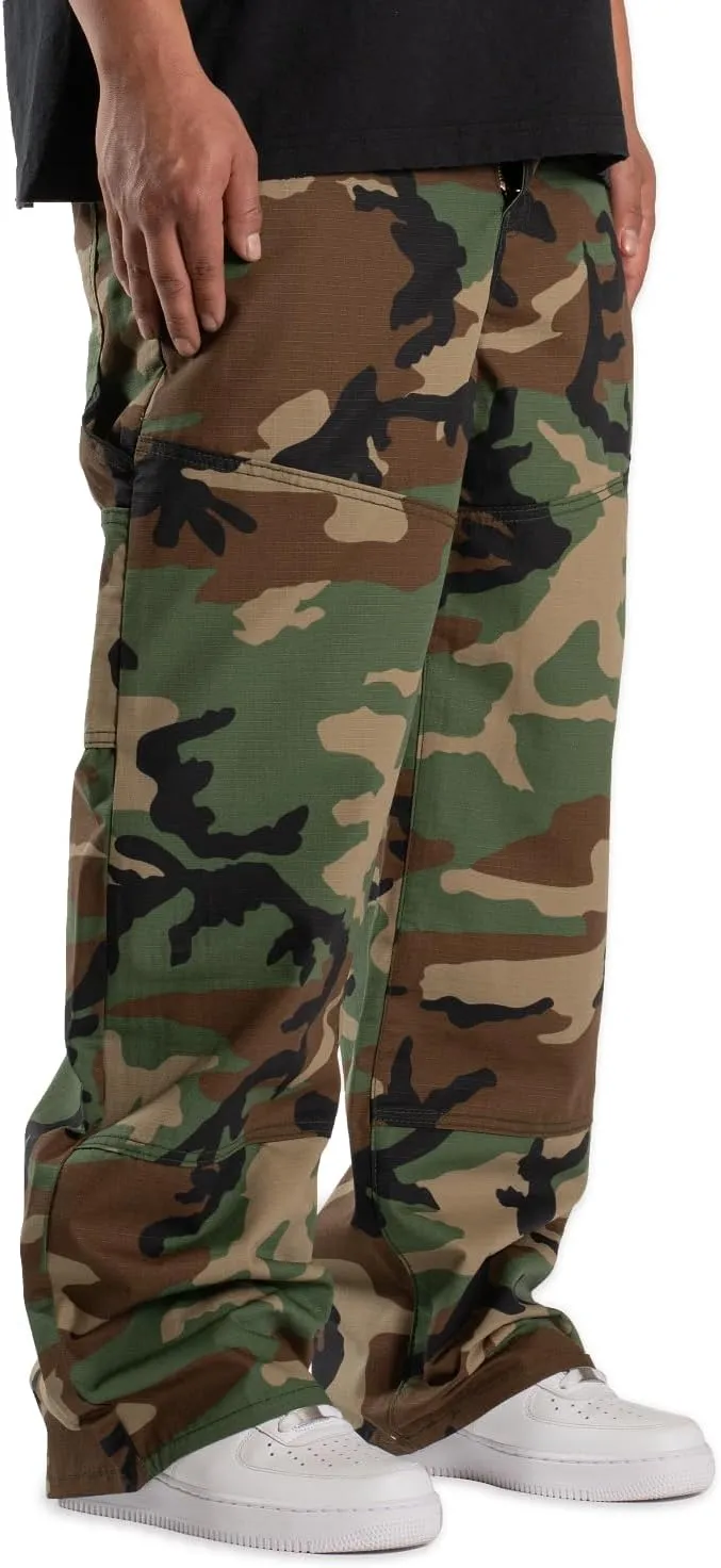 Men's Baggy Camo Cargo Pants Casual Relaxed Fit Wide Leg Straight Trousers Zipper Hip Hop Pants with Multi Pockets