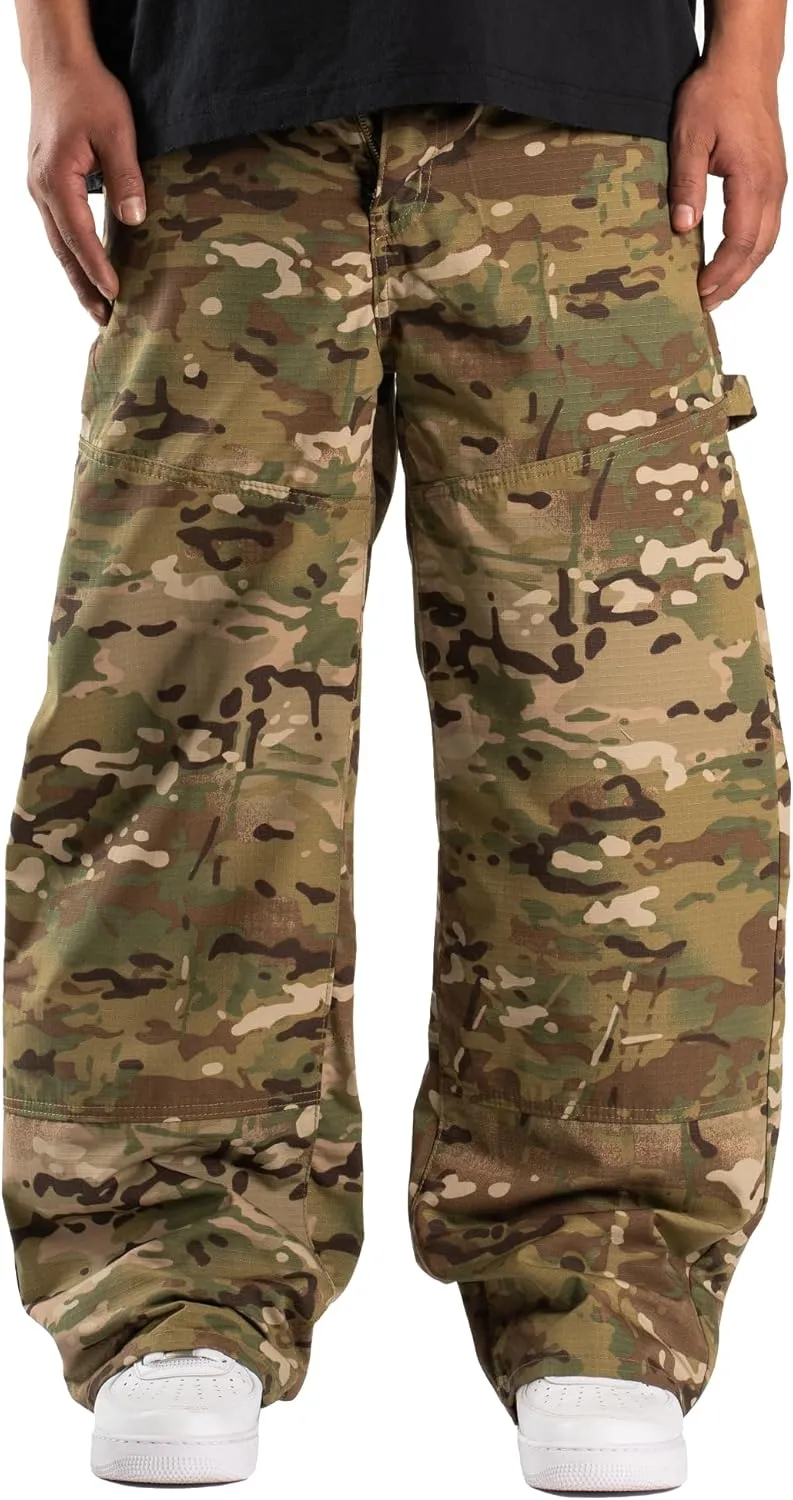 Men's Baggy Camo Cargo Pants Casual Relaxed Fit Wide Leg Straight Trousers Zipper Hip Hop Pants with Multi Pockets