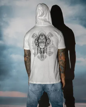 Mens Festival Top | Psy Clothing | Mens Rave Outfit | UV Blacklight Shirt | Psychedelic Shirt | Neck Gaiter and Hood | Tribal Spirit - Ninja