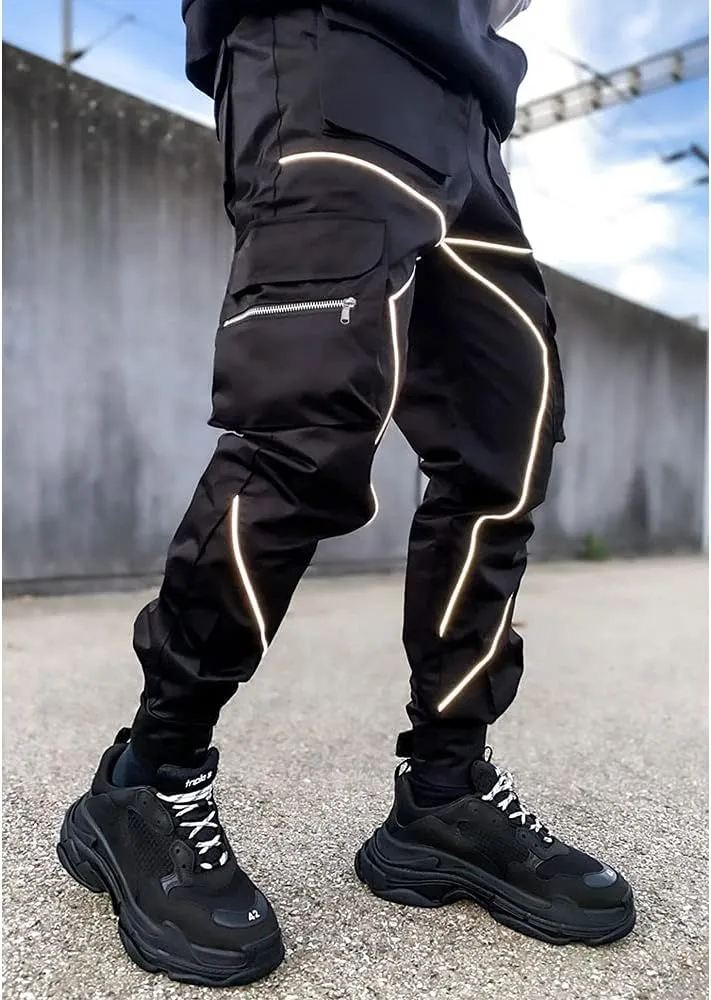 Mens Hiphop Jogger Sweatpants Cargo Streetwear Punk Pants with Multi-Pockets