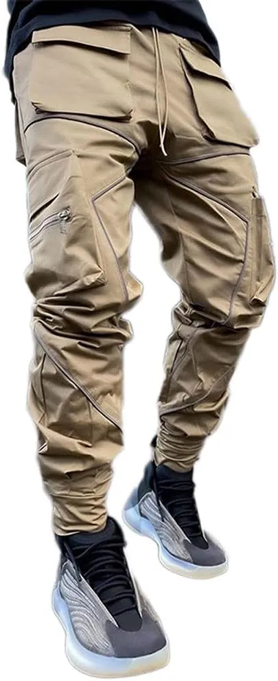 Mens Hiphop Jogger Sweatpants Cargo Streetwear Punk Pants with Multi-Pockets