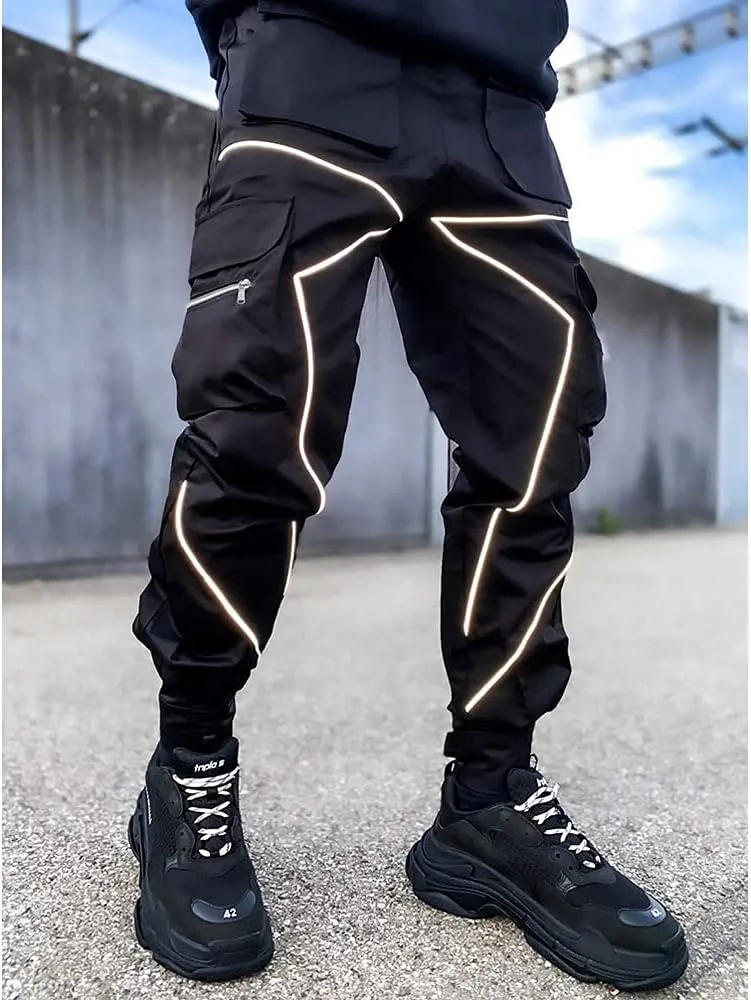 Mens Hiphop Jogger Sweatpants Cargo Streetwear Punk Pants with Multi-Pockets