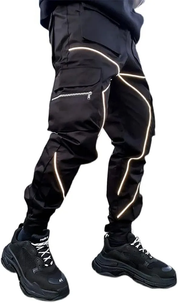 Mens Hiphop Jogger Sweatpants Cargo Streetwear Punk Pants with Multi-Pockets
