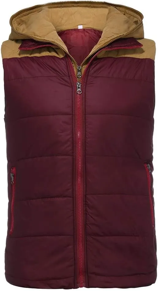 Men's Hooded Puffer Vest Sleeveless Zip Up Padded Jackets Coat Light Quilted Gilet Plus Size Cropped Puffer Vest