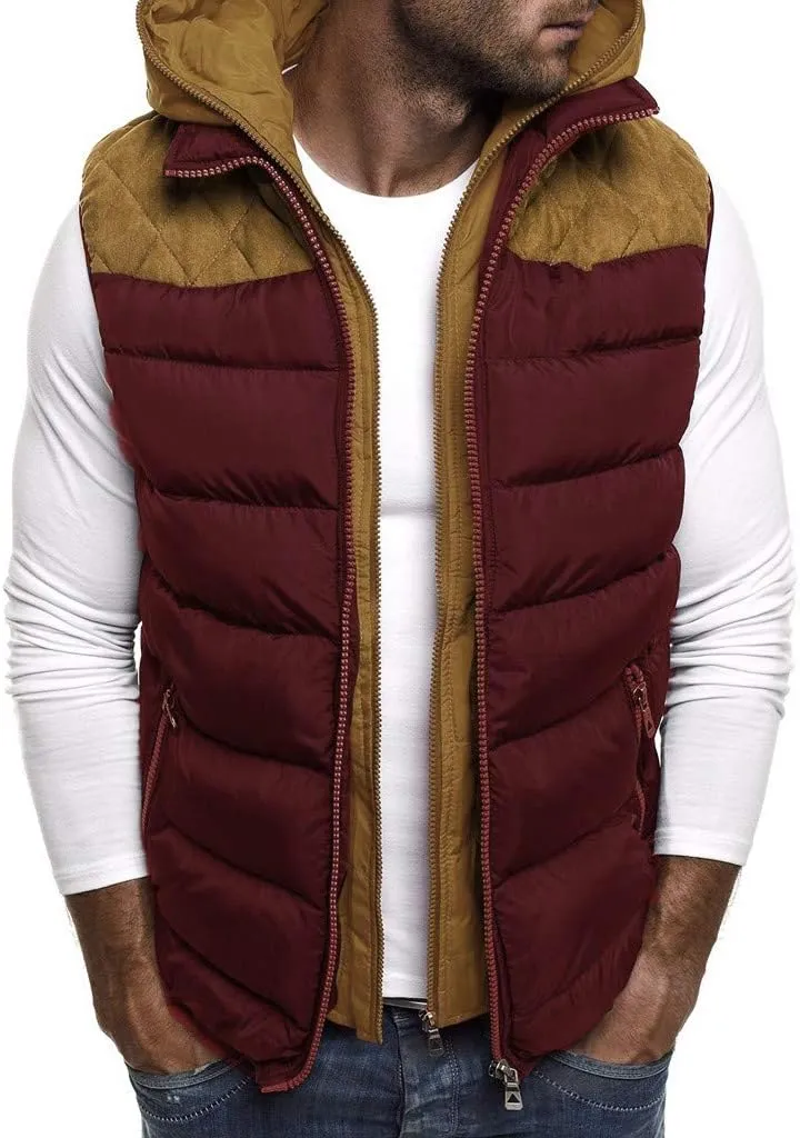 Men's Hooded Puffer Vest Sleeveless Zip Up Padded Jackets Coat Light Quilted Gilet Plus Size Cropped Puffer Vest