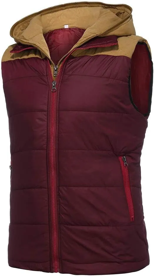 Men's Hooded Puffer Vest Sleeveless Zip Up Padded Jackets Coat Light Quilted Gilet Plus Size Cropped Puffer Vest