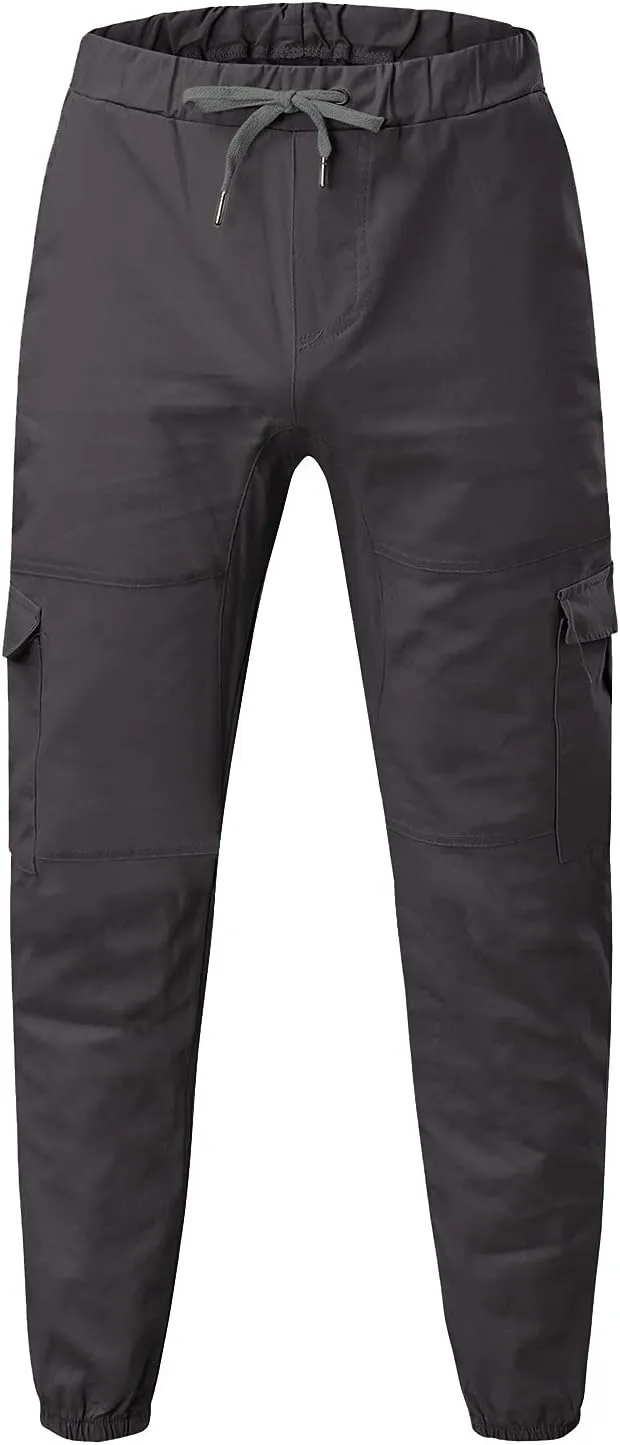 Men's Leisure Relaxed Fit Pants Hiking Cargo Pants Solid Multi-Pocket Trousers Drawstring Joggers Gym Sweatpants