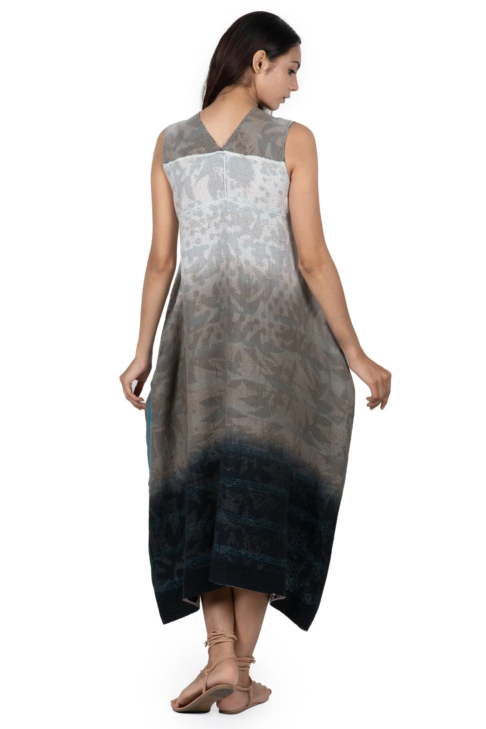 MONOTONE TWILIGHT PRINT KANTHA TENT DRESS - tp2413-wht -