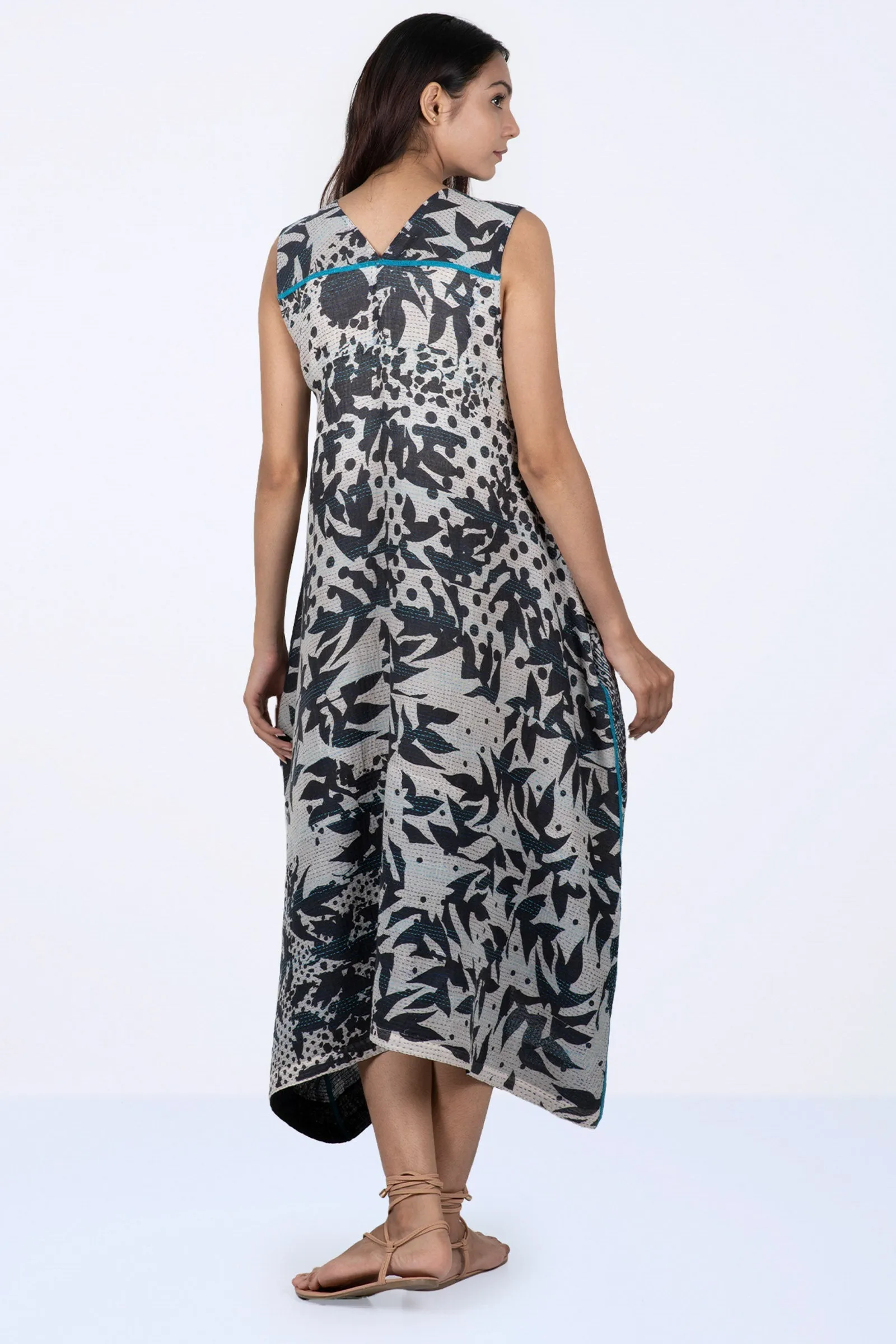 MONOTONE TWILIGHT PRINT KANTHA TENT DRESS - tp2413-wht -