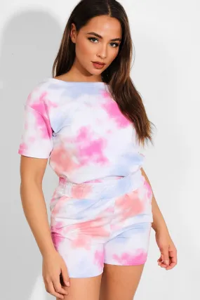 MULTI TIE DYE CASUAL T-SHIRT SHORTS MATCHING LOUNGEWEAR SET