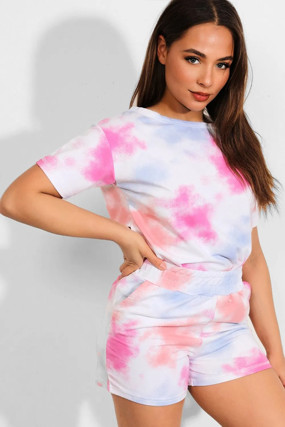 MULTI TIE DYE CASUAL T-SHIRT SHORTS MATCHING LOUNGEWEAR SET
