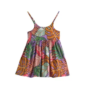 N21-D223854/N51-D223854 (Purple Monstera), Girls Microfiber Breathable Knitted Sundress
