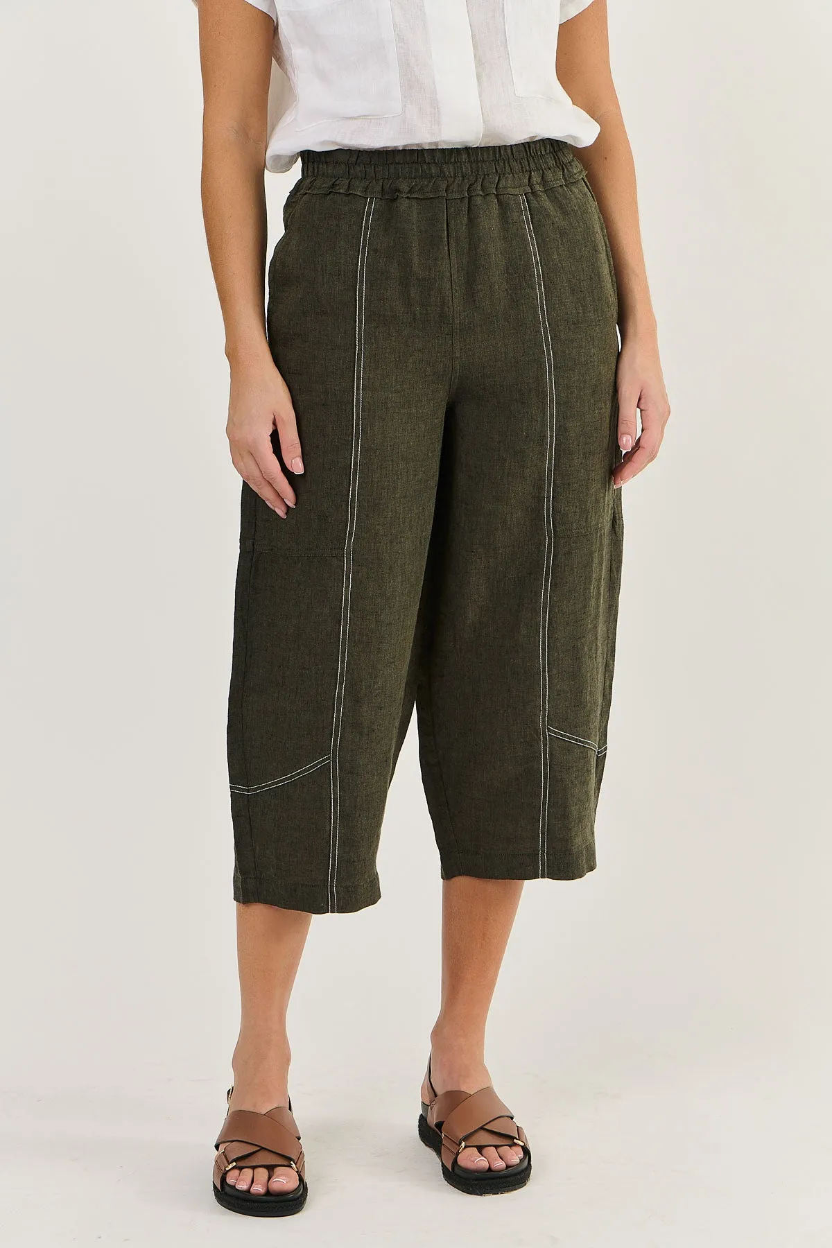 Naturals by O & J Cropped Linen Pant - Licorice (GA476)