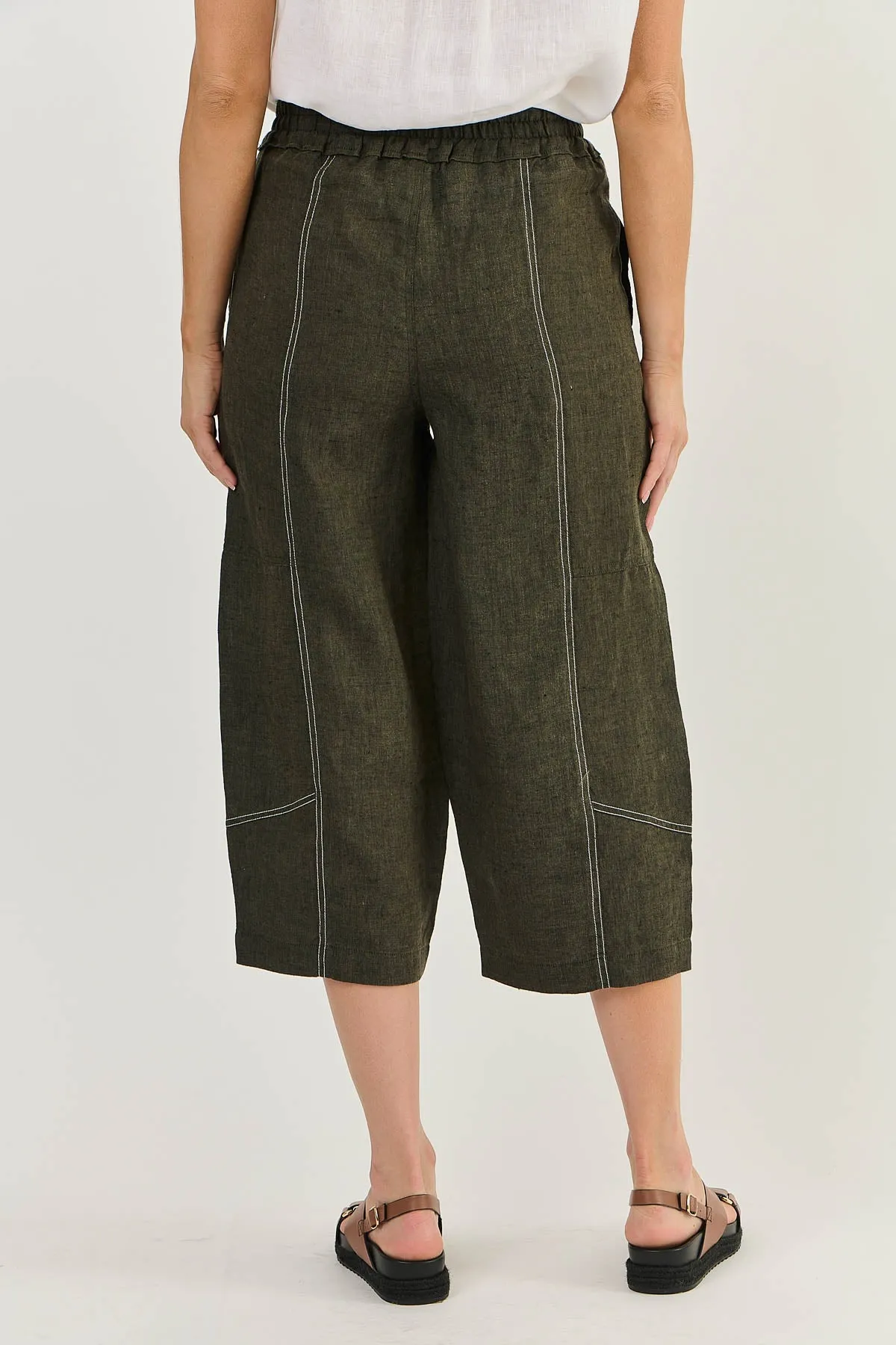 Naturals by O & J Cropped Linen Pant - Licorice (GA476)