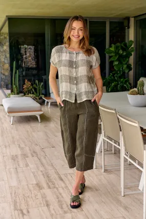 Naturals by O & J Cropped Linen Pant - Licorice (GA476)
