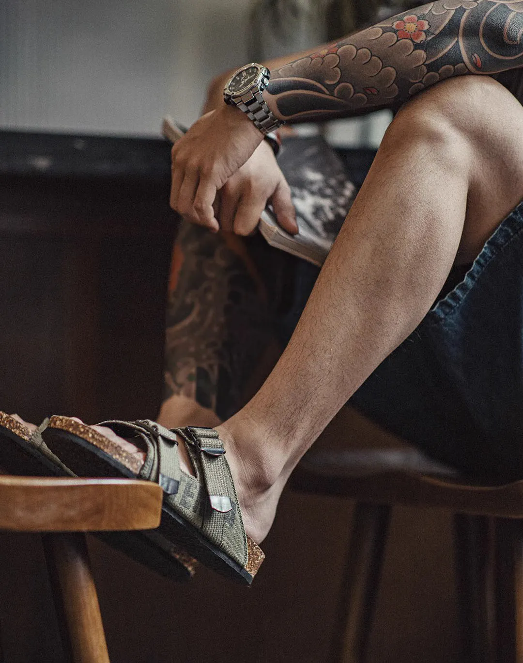 Outdoor Beach Retro Camouflage Canvas Cork Flip Flops Men's Sandal