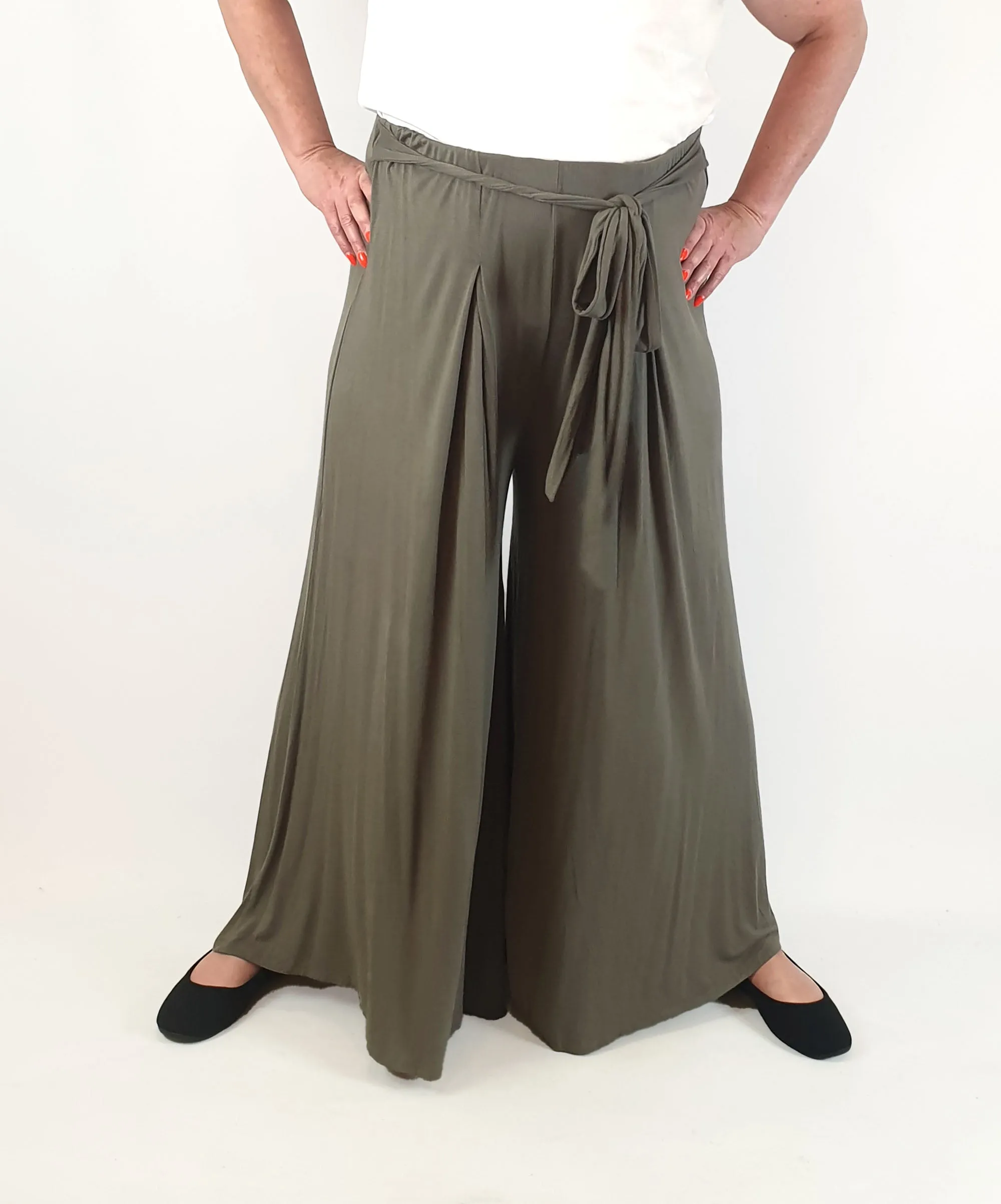 Peach green wide leg stretchy comfy pants size 18