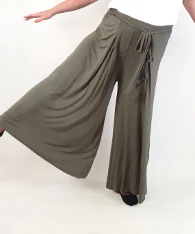 Peach green wide leg stretchy comfy pants size 18