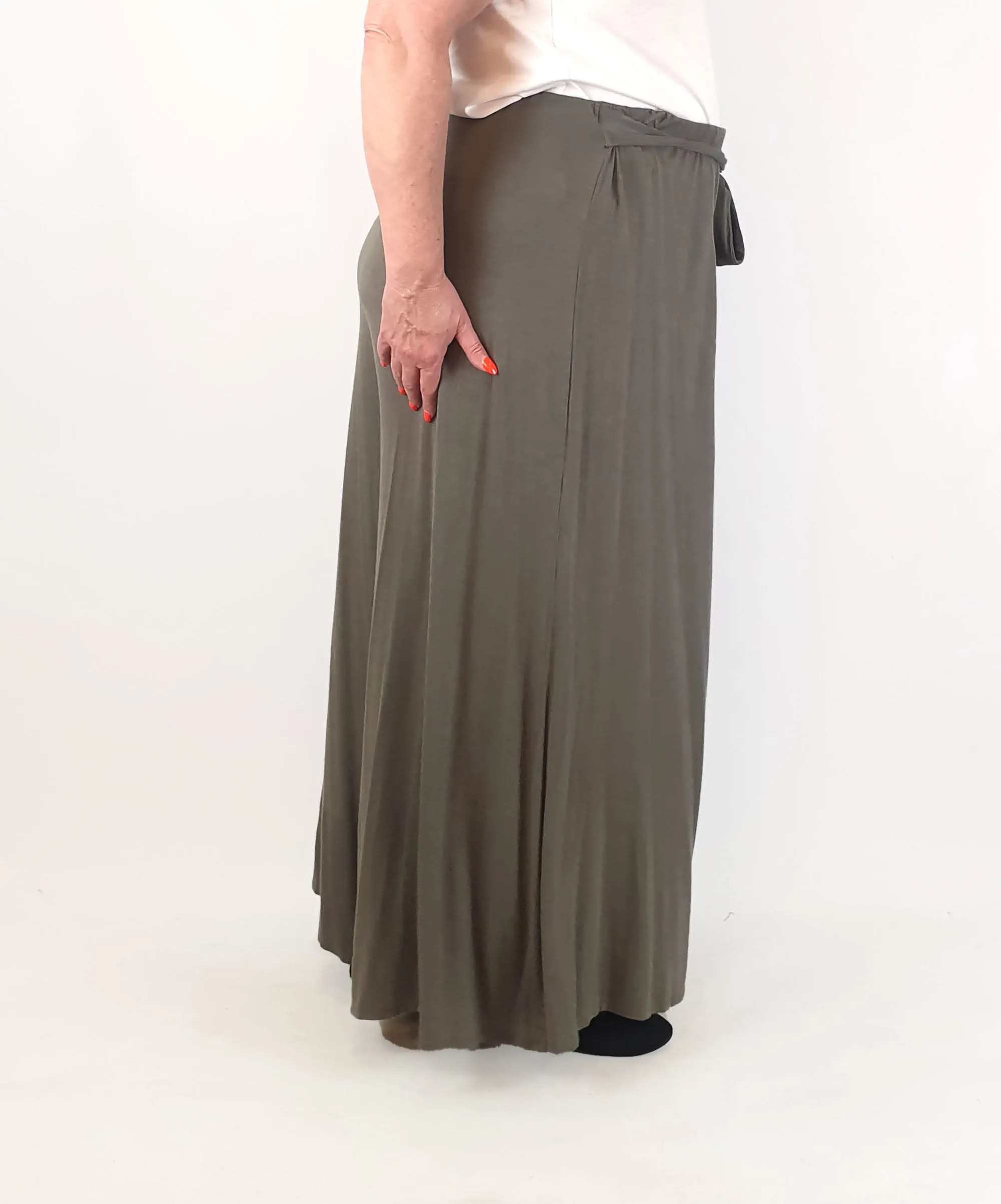 Peach green wide leg stretchy comfy pants size 18