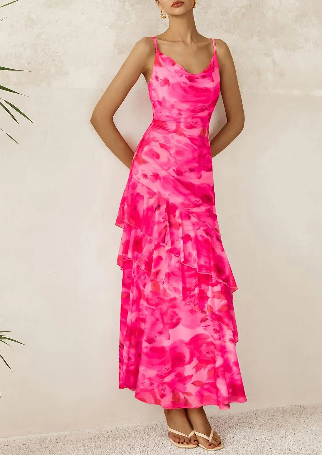 PRETTYGARDEN Maxi Dresses for Women 2025 Summer Tiered Floral Beach Sundress Spaghetti Strap Wedding Guest Long Dress