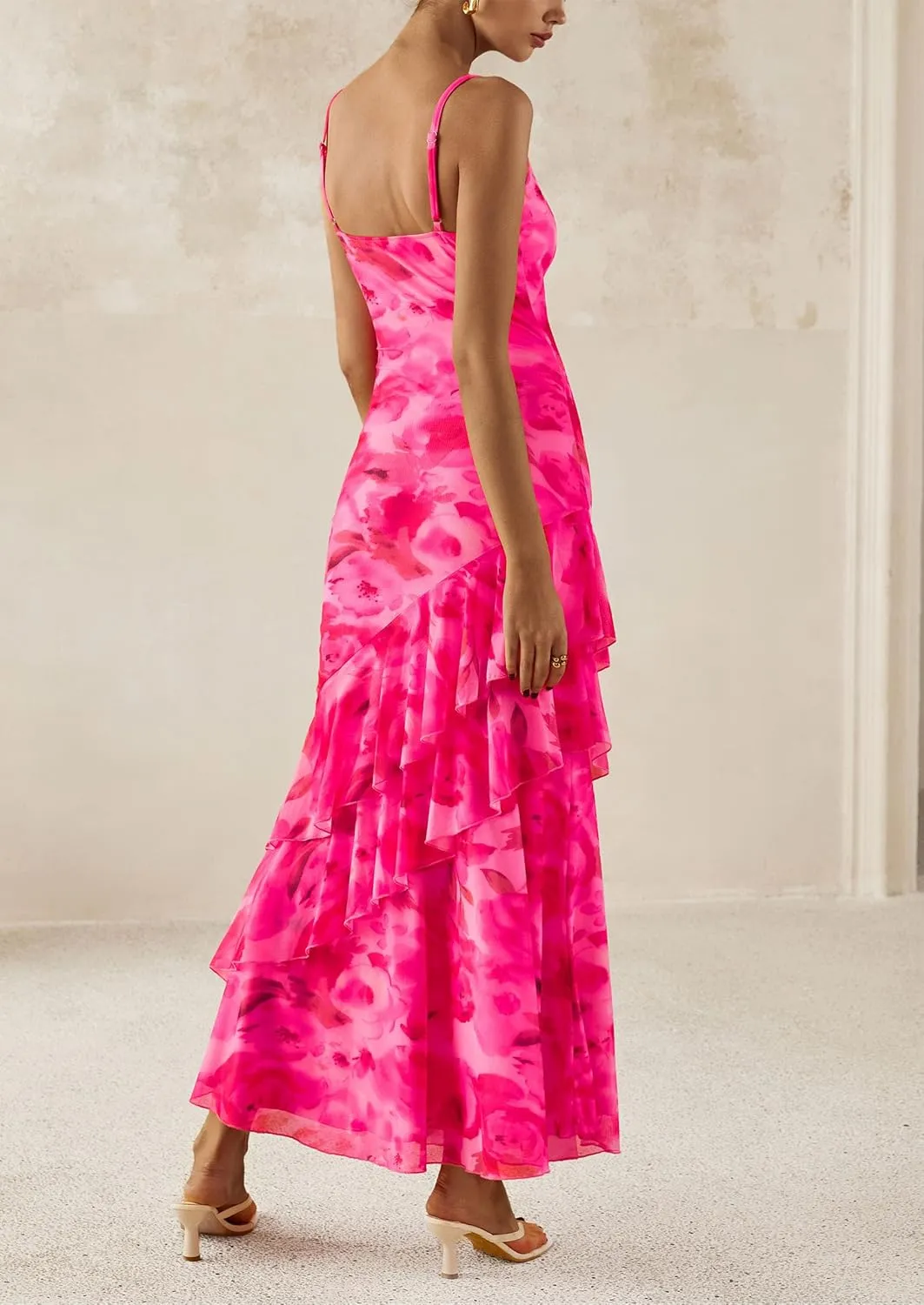 PRETTYGARDEN Maxi Dresses for Women 2025 Summer Tiered Floral Beach Sundress Spaghetti Strap Wedding Guest Long Dress