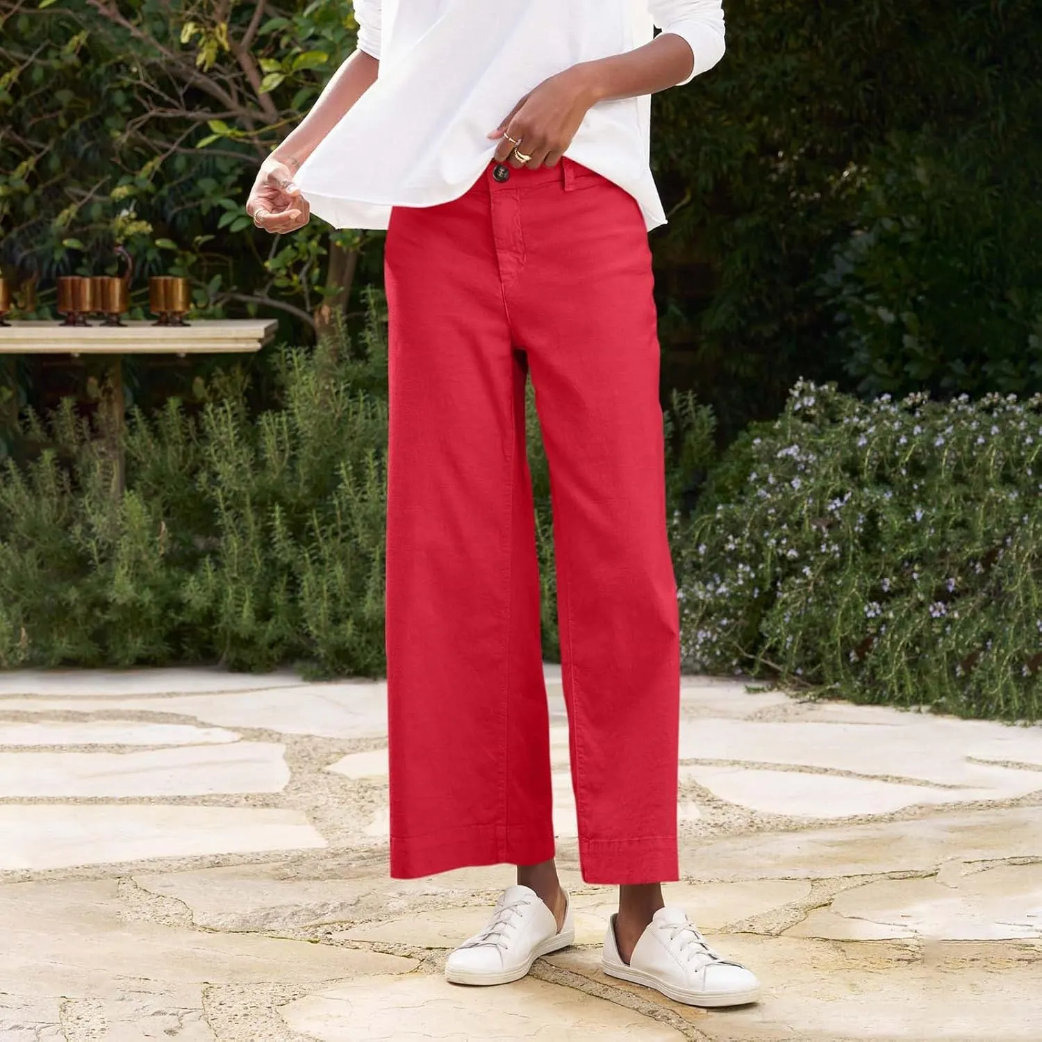 PTOLOCIF Cotton Linen Pants Women,Cotton Linen Palazzo Pants Drawstring Elastic Waist Beach Pants Wide Leg Dress Pants