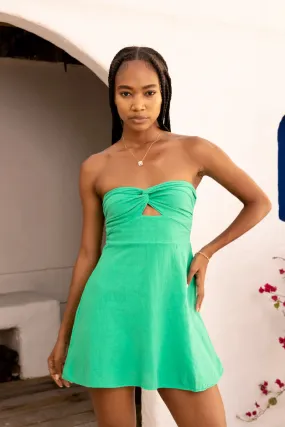 "The Monmouth Beach" Emerald Green Mini Strapless Twist Dress