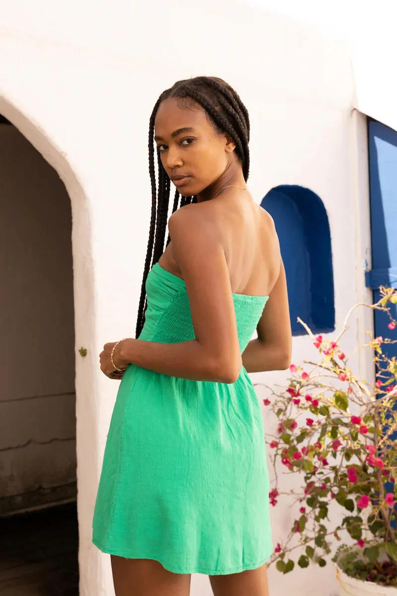"The Monmouth Beach" Emerald Green Mini Strapless Twist Dress
