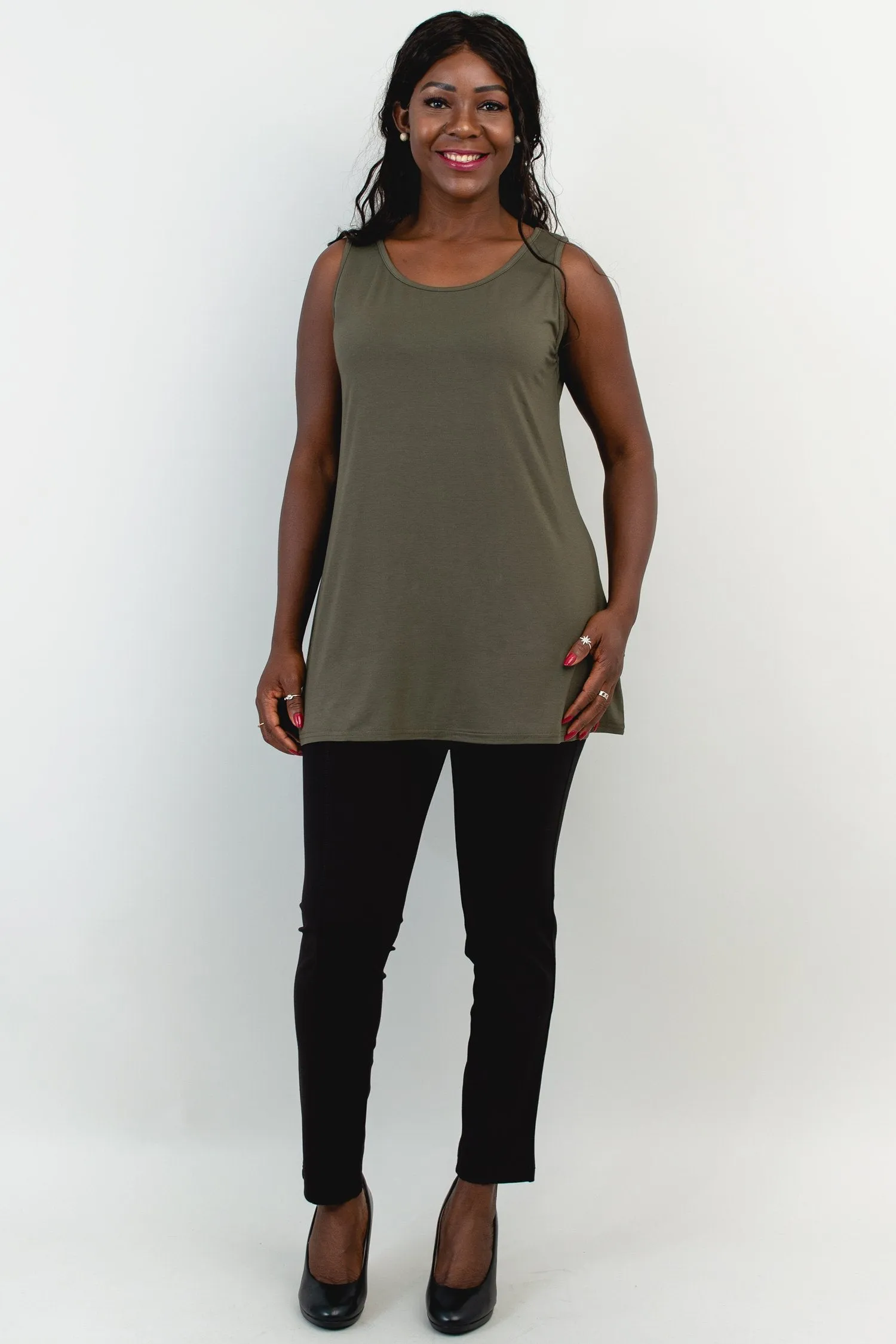 Relaxed Tank, Khaki, Bamboo- Final Sale