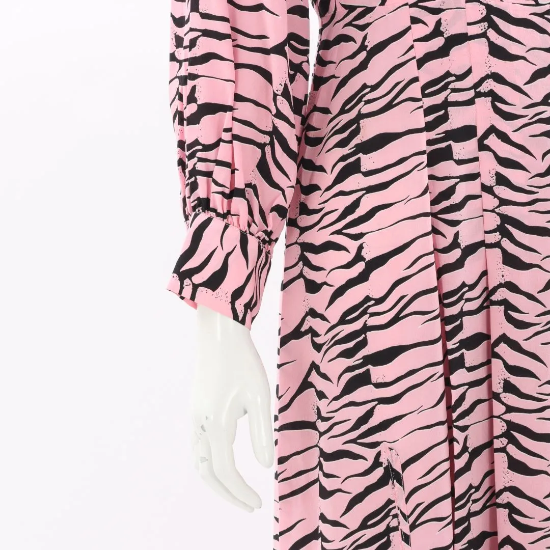 Rixo London Emma Tiger Print Silk Midi Dress Size Small