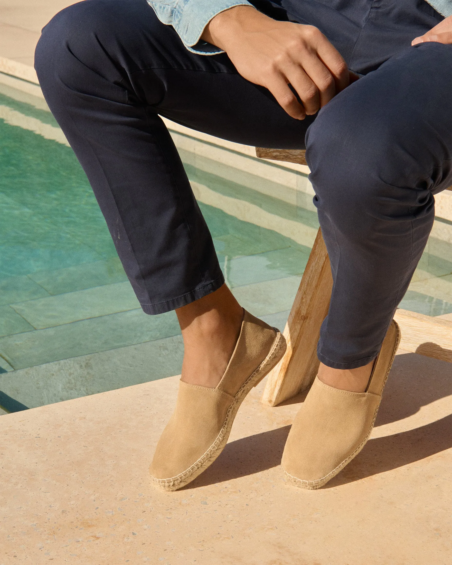 Suede Squared Toe Espadrilles - M28CQ - Hamptons Washed Beige