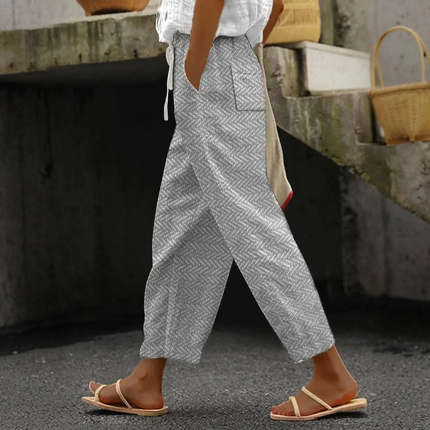 Summer Capri Pants for Women 2024 Casual Pants Womens Linen Summer Capri Pants 2024 Striped Linen Pants Women Linen