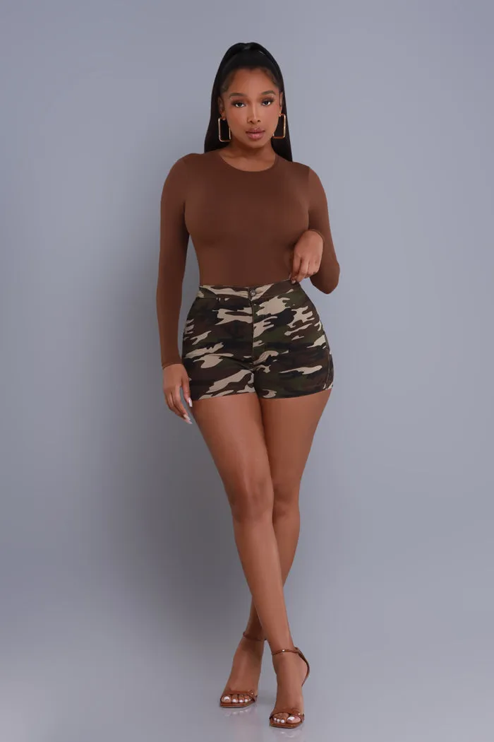 Super Swank High Waist Stretchy Shorts - Dark Camo