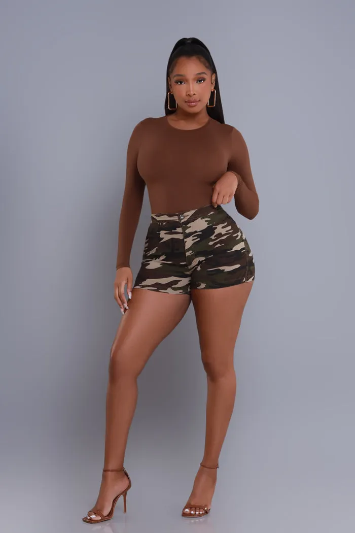 Super Swank High Waist Stretchy Shorts - Dark Camo
