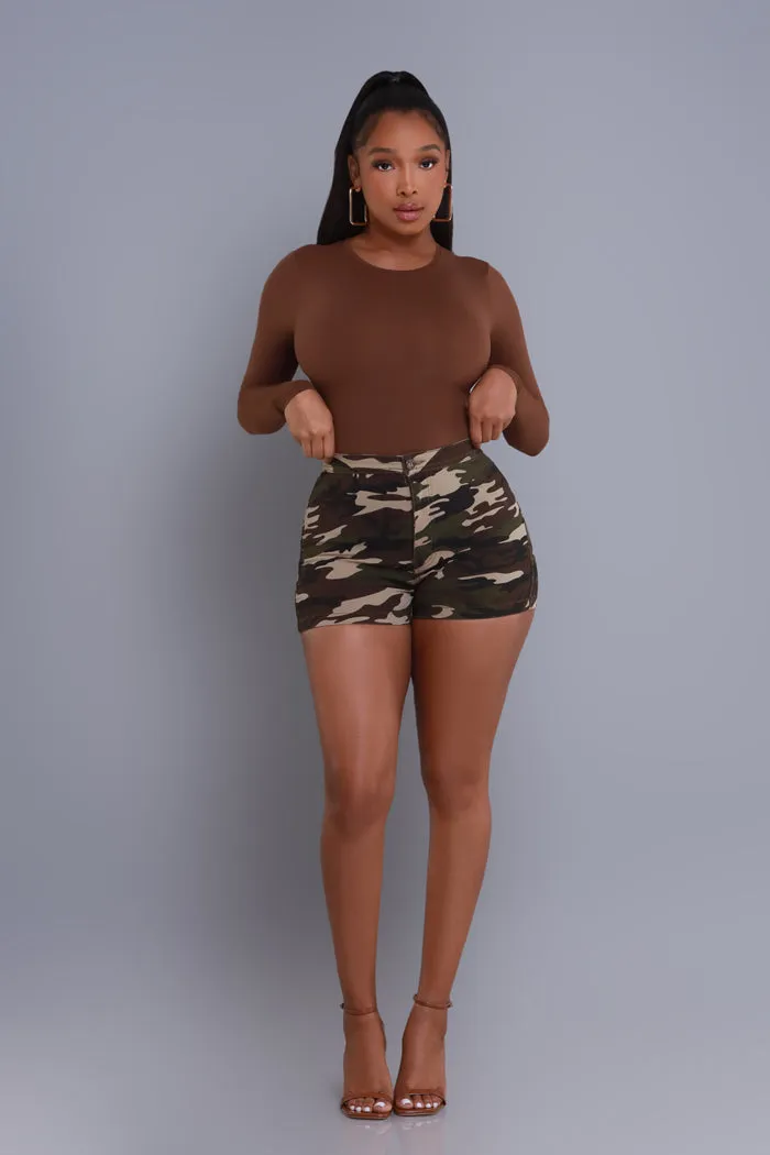 Super Swank High Waist Stretchy Shorts - Dark Camo