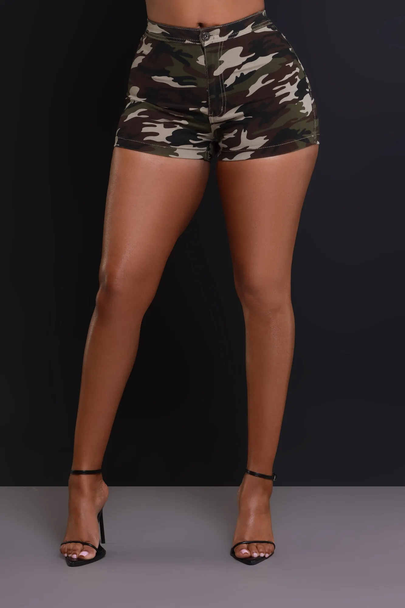 Super Swank High Waist Stretchy Shorts - Dark Camo